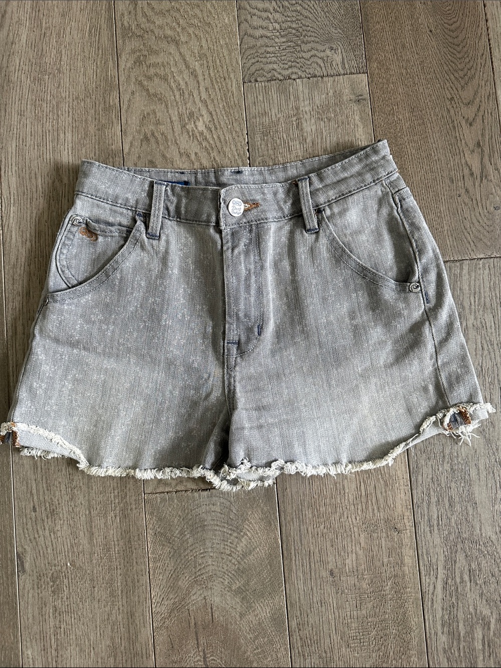 Quiksilver Light Gray Floral Frayed Denim Shorts